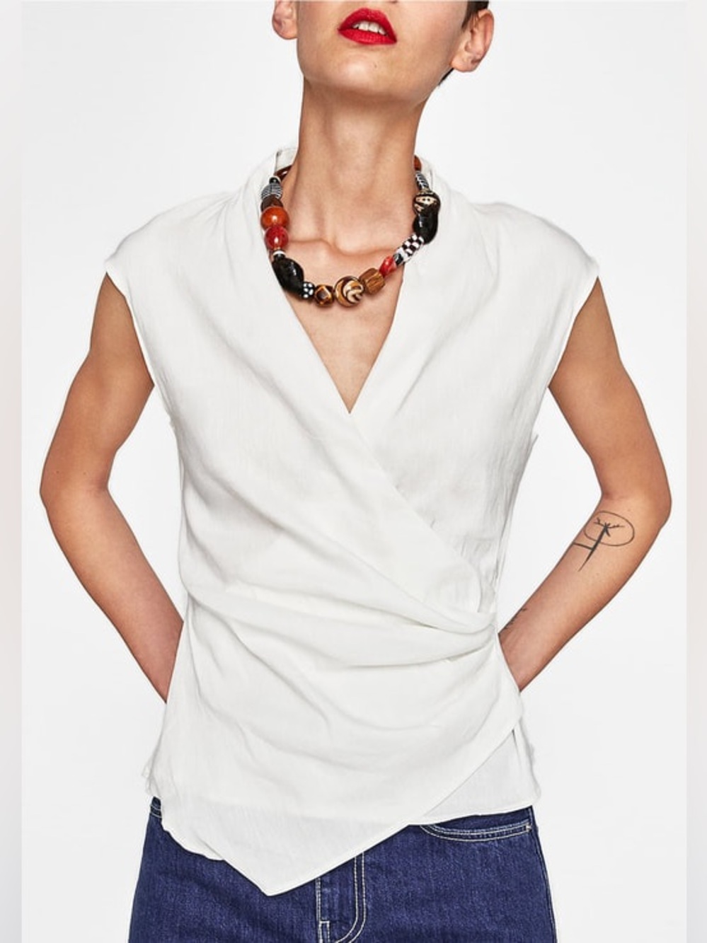 Zara Draped Linen blend Top in Off-White size S